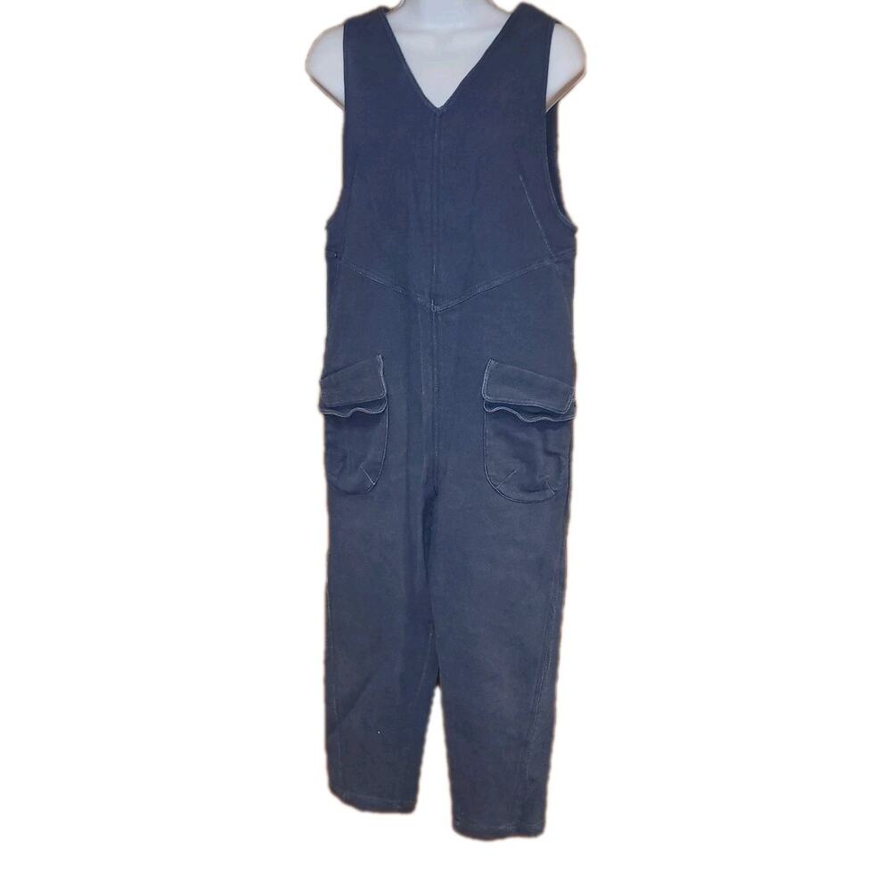 Euc Ornd Navy Blue Cotton, mocking denim Overalls Sz 1 Zip‎ Up